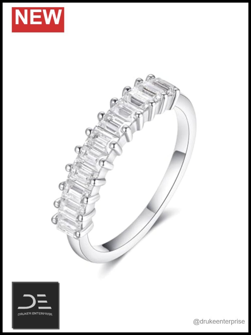 0.9 Carat Sterling Silver 18K White Gold Plated Baguette Moissanite Eternity